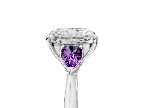White gold Radiant Cut Diamond Three-Stone Ring with Pear with Amethyst side stone Side Stones and Prong Setting_29