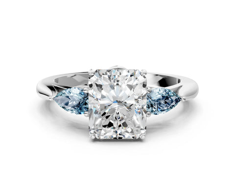 White gold Radiant Cut Diamond Three-Stone Ring with Pear with Aquamarine side stone Side Stones and Prong Setting_24
