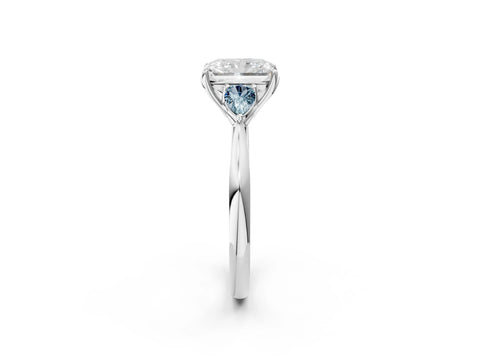 White gold Radiant Cut Diamond Three-Stone Ring with Pear with Aquamarine side stone Side Stones and Prong Setting_26