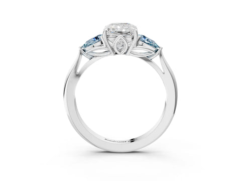White gold Radiant Cut Diamond Three-Stone Ring with Pear with Aquamarine side stone Side Stones and Prong Setting_27