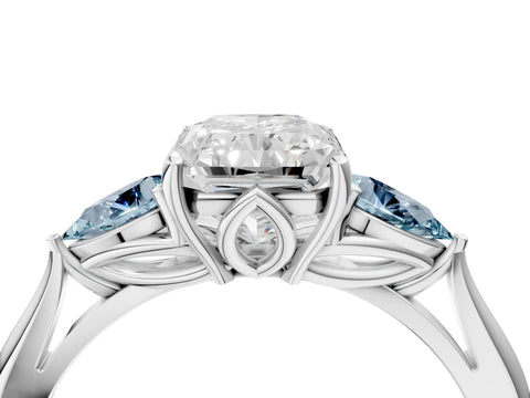 White gold Radiant Cut Diamond Three-Stone Ring with Pear with Aquamarine side stone Side Stones and Prong Setting_28