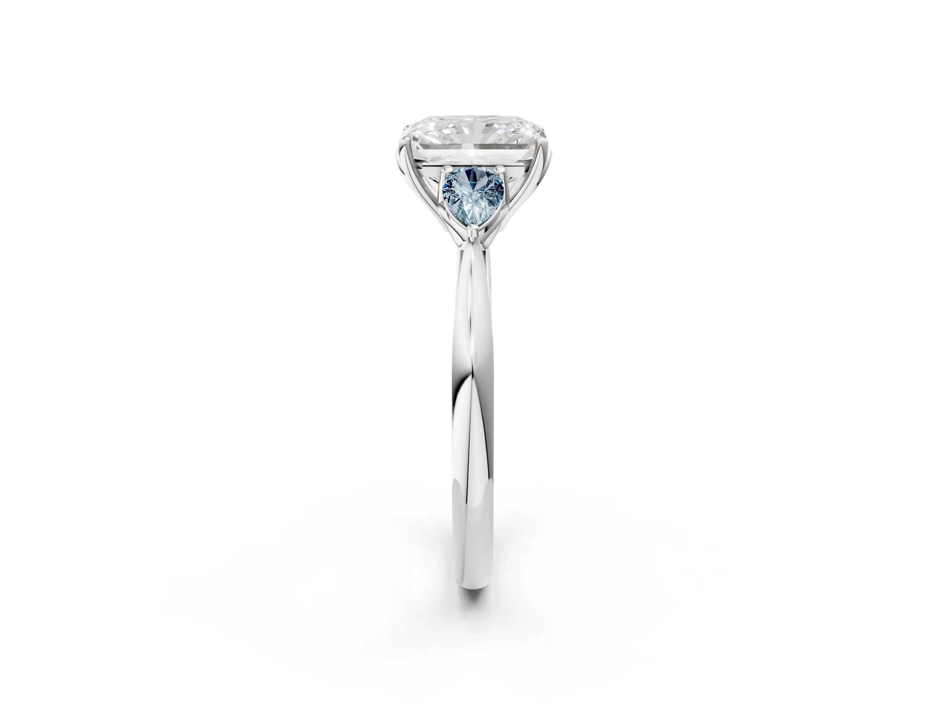 White gold Radiant Cut Diamond Three-Stone Ring with Pear with Aquamarine side stone Side Stones and Prong Setting_38