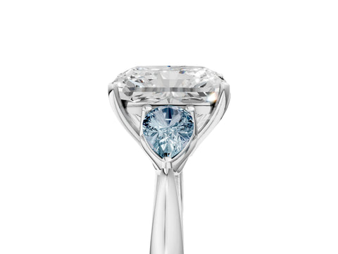 White gold Radiant Cut Diamond Three-Stone Ring with Pear with Aquamarine side stone Side Stones and Prong Setting_41