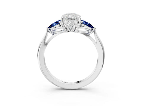 White gold Radiant Cut Diamond Three-Stone Ring with Pear with Blue Sapphire side stone Side Stones and Prong Setting_27