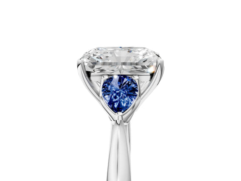 White gold Radiant Cut Diamond Three-Stone Ring with Pear with Blue Sapphire side stone Side Stones and Prong Setting_29