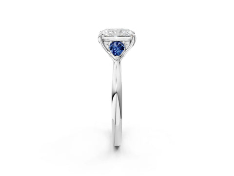 White gold Radiant Cut Diamond Three-Stone Ring with Pear with Blue Sapphire side stone Side Stones and Prong Setting_38