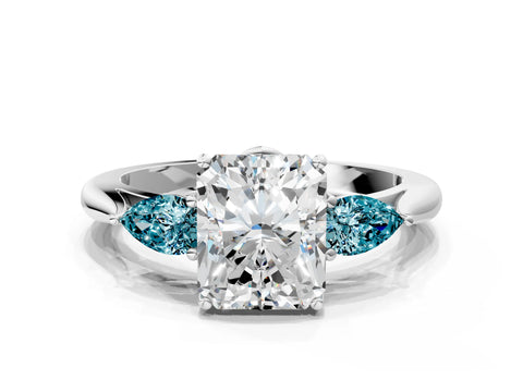 White gold Radiant Cut Diamond Three-Stone Ring with Pear with Blue Topaz side stone Side Stones and Prong Setting_24