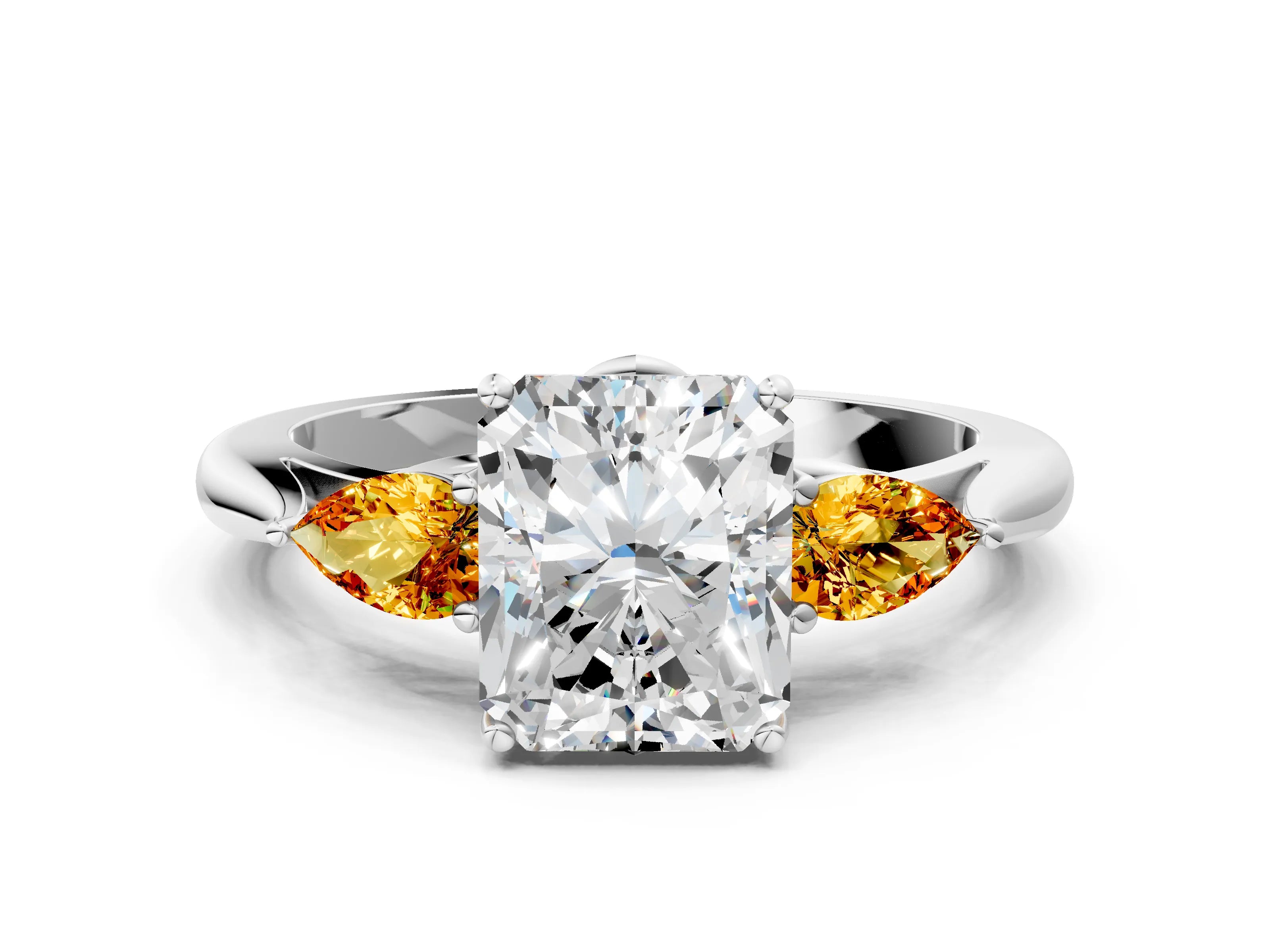 White gold Radiant Cut Diamond Three-Stone Ring with Pear with Citrine side stone Side Stones and Prong Setting_24