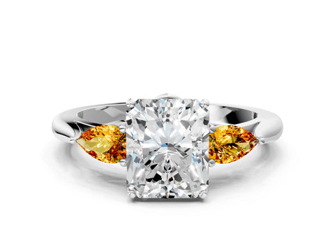 White gold Radiant Cut Diamond Three-Stone Ring with Pear with Citrine side stone Side Stones and Prong Setting_24