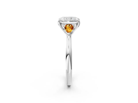 White gold Radiant Cut Diamond Three-Stone Ring with Pear with Citrine side stone Side Stones and Prong Setting_26