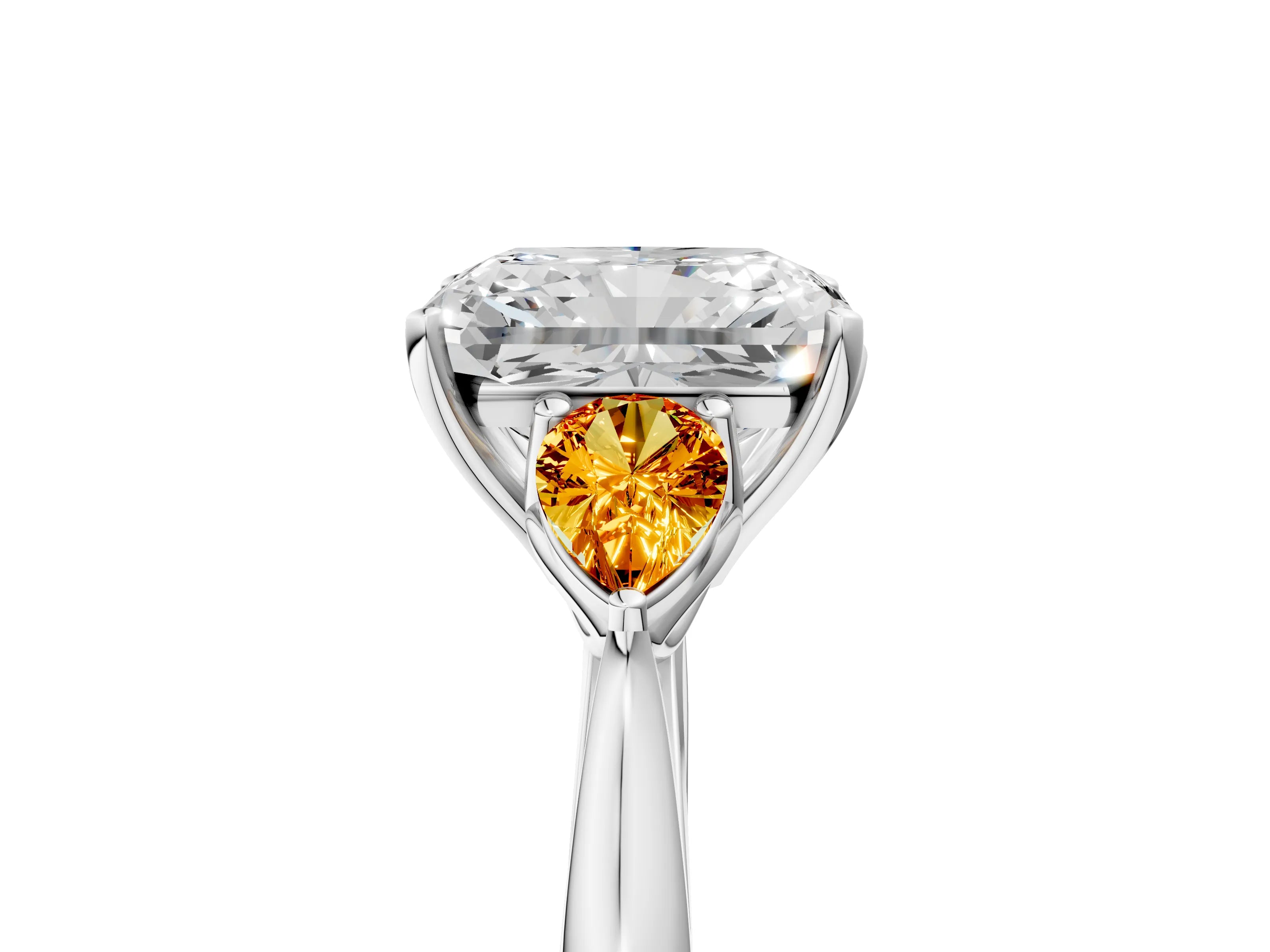 White gold Radiant Cut Diamond Three-Stone Ring with Pear with Citrine side stone Side Stones and Prong Setting_29