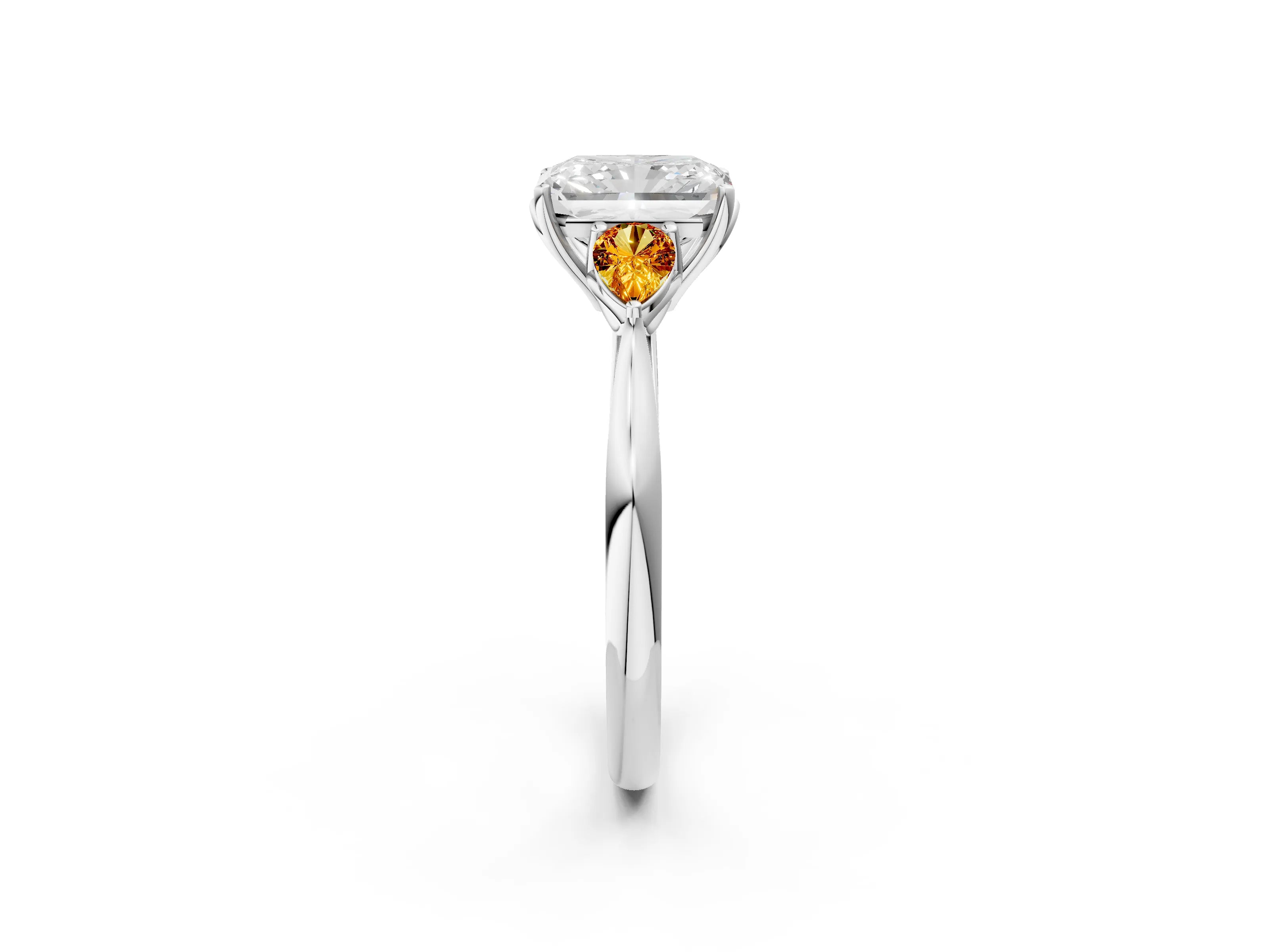 White gold Radiant Cut Diamond Three-Stone Ring with Pear with Citrine side stone Side Stones and Prong Setting_38