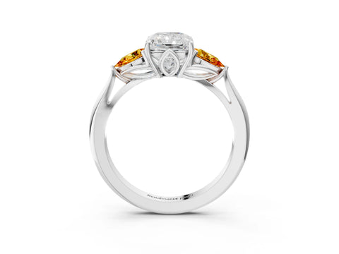White gold Radiant Cut Diamond Three-Stone Ring with Pear with Citrine side stone Side Stones and Prong Setting_39