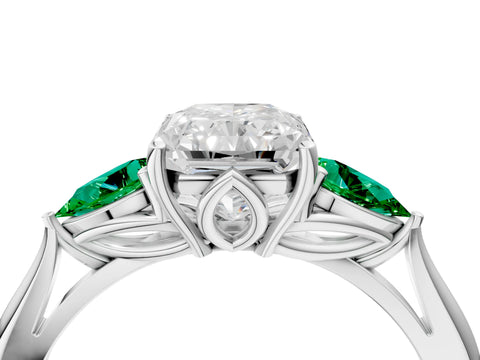 White gold Radiant Cut Diamond Three-Stone Ring with Pear with Emerald side stone Side Stones and Prong Setting_52