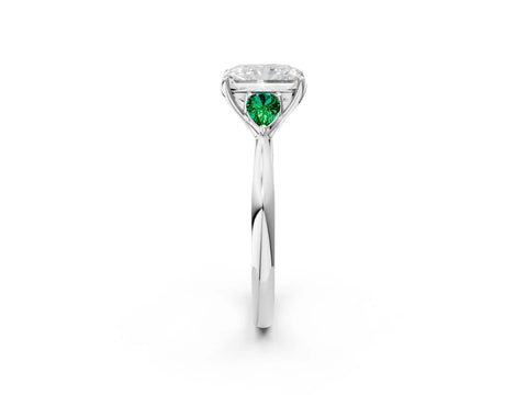 White gold Radiant Cut Diamond Three-Stone Ring with Pear with Emerald side stone Side Stones and Prong Setting_62