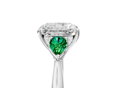 White gold Radiant Cut Diamond Three-Stone Ring with Pear with Emerald side stone Side Stones and Prong Setting_65
