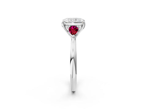 White gold Radiant Cut Diamond Three-Stone Ring with Pear with Garnet side stone Side Stones and Prong Setting_14