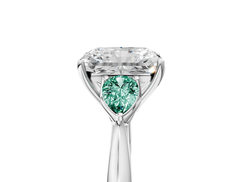 White gold Radiant Cut Diamond Three-Stone Ring with Pear with Green Sapphire side stone Side Stones and Prong Setting_51