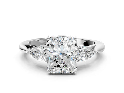 White gold Radiant Cut Diamond Three-Stone Ring with Pear with Moissanite side stone Side Stones and Prong Setting_36