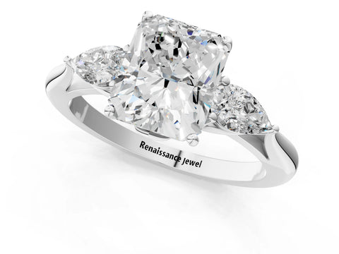 White gold Radiant Cut Diamond Three-Stone Ring with Pear with Moissanite side stone Side Stones and Prong Setting_37