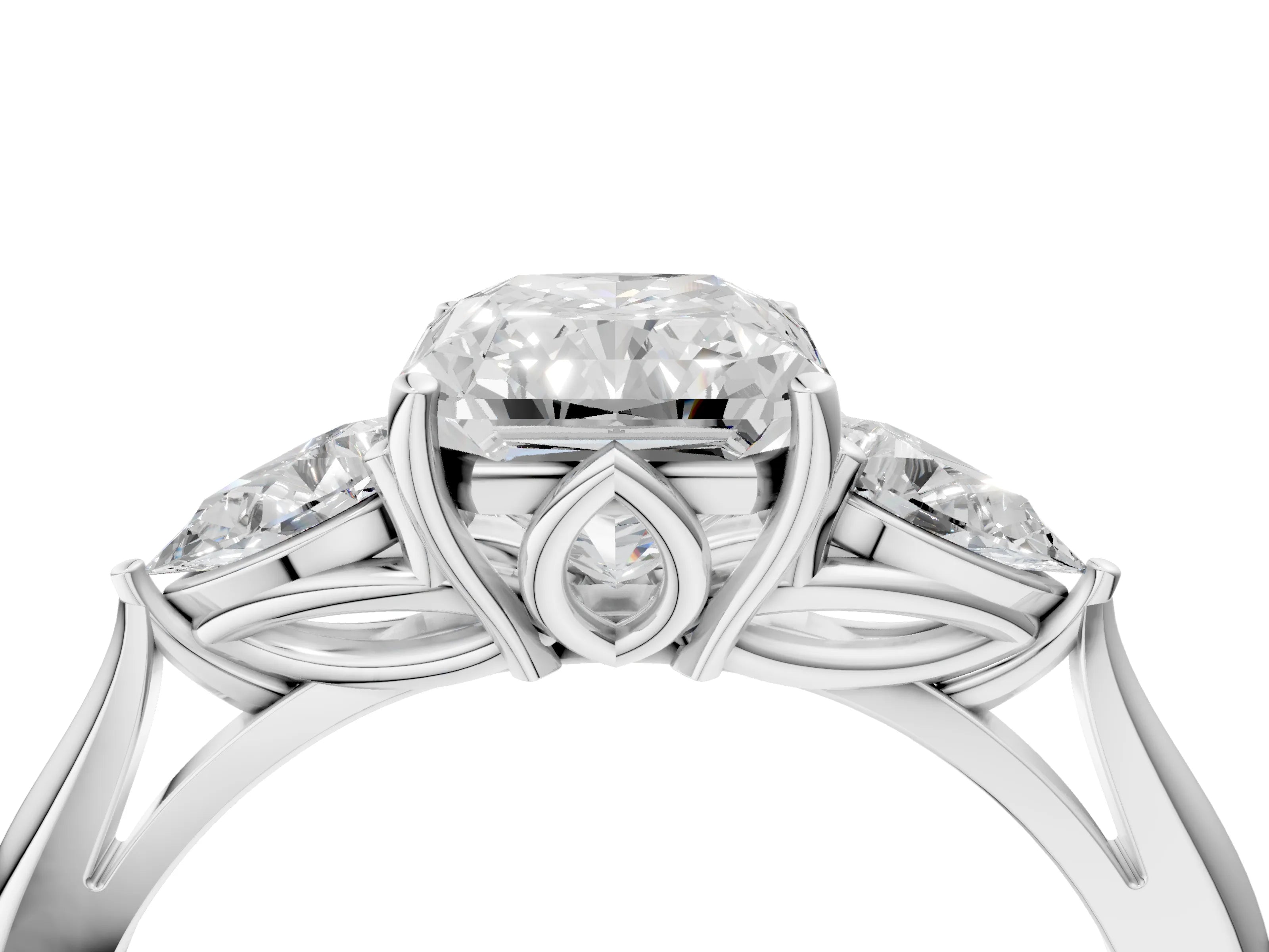 White gold Radiant Cut Diamond Three-Stone Ring with Pear with Moissanite side stone Side Stones and Prong Setting_40