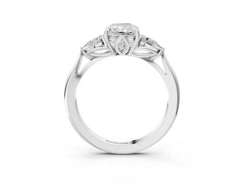 White gold Radiant Cut Diamond Three-Stone Ring with Pear with Moissanite side stone Side Stones and Prong Setting_51