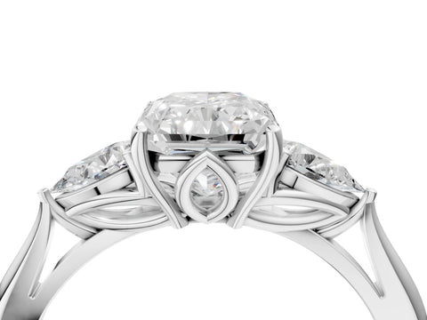 White gold Radiant Cut Diamond Three-Stone Ring with Pear with Moissanite side stone Side Stones and Prong Setting_52