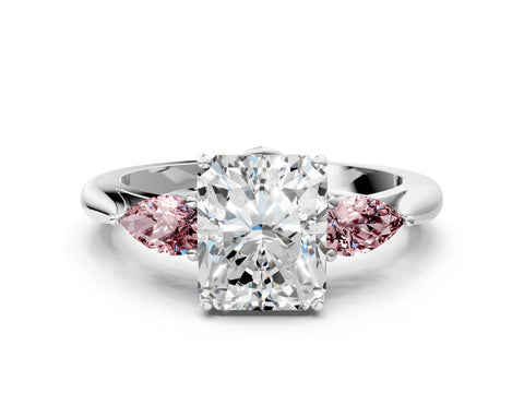 White gold Radiant Cut Diamond Three-Stone Ring with Pear with Morganite side stone Side Stones and Prong Setting_36