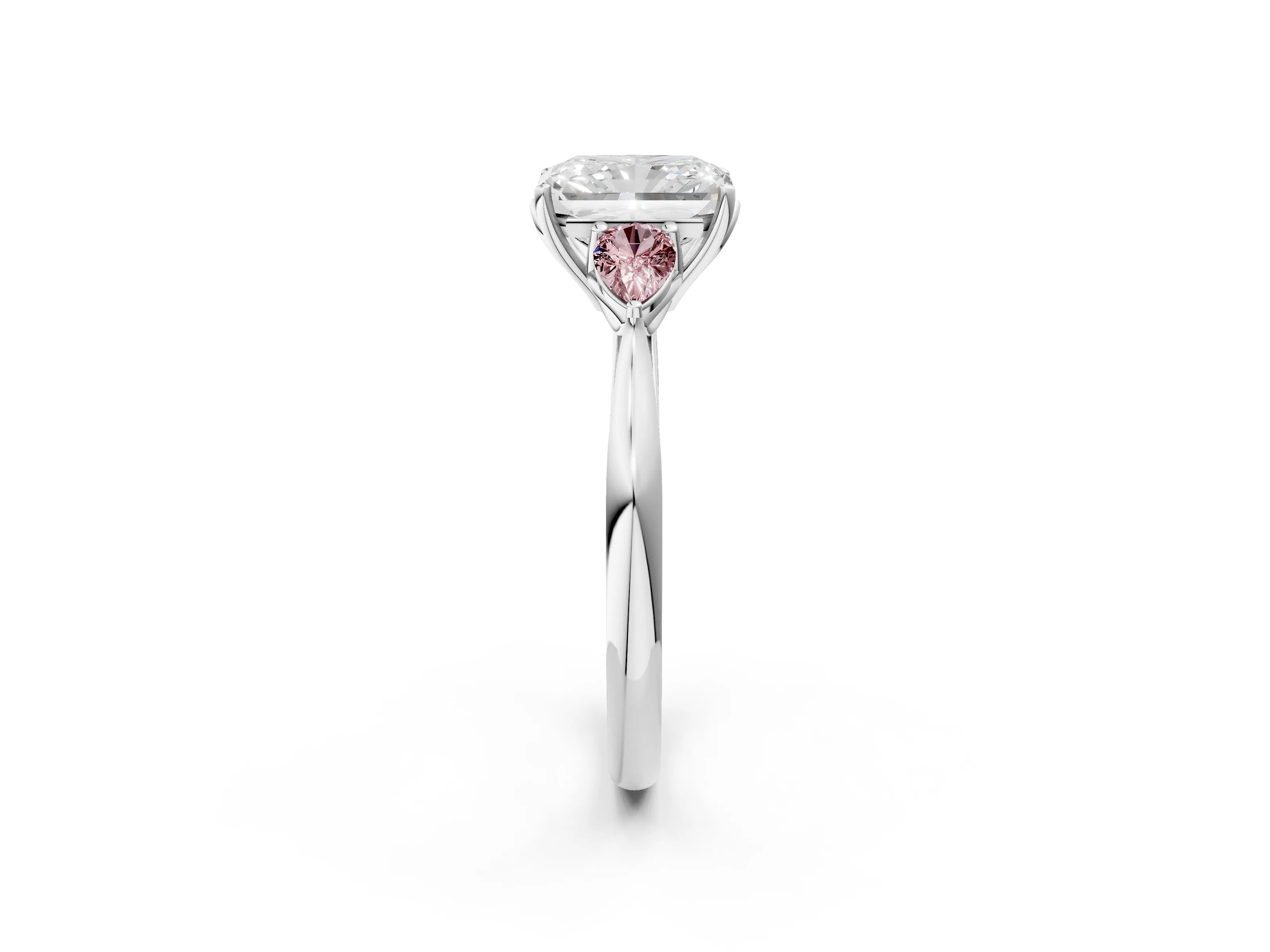 White gold Radiant Cut Diamond Three-Stone Ring with Pear with Morganite side stone Side Stones and Prong Setting_38
