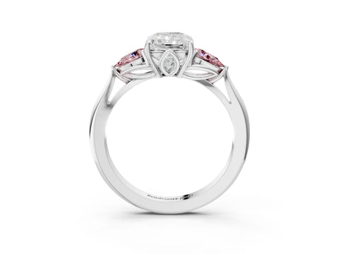 White gold Radiant Cut Diamond Three-Stone Ring with Pear with Morganite side stone Side Stones and Prong Setting_39