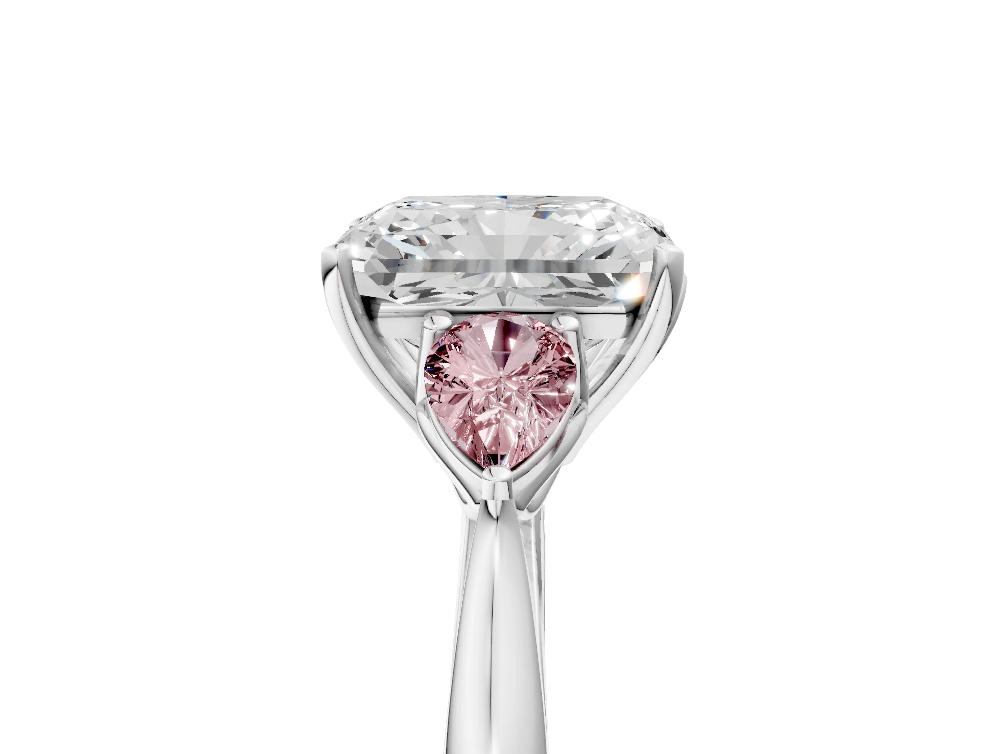 White gold Radiant Cut Diamond Three-Stone Ring with Pear with Morganite side stone Side Stones and Prong Setting_41