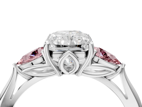 White gold Radiant Cut Diamond Three-Stone Ring with Pear with Morganite side stone Side Stones and Prong Setting_52