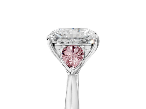 White gold Radiant Cut Diamond Three-Stone Ring with Pear with Morganite side stone Side Stones and Prong Setting_53