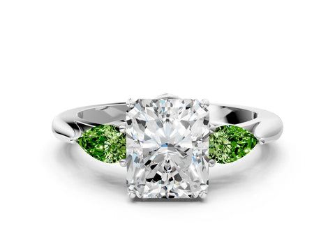 White gold Radiant Cut Diamond Three-Stone Ring with Pear with Peridot side stone Side Stones and Prong Setting_12