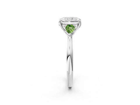 White gold Radiant Cut Diamond Three-Stone Ring with Pear with Peridot side stone Side Stones and Prong Setting_14