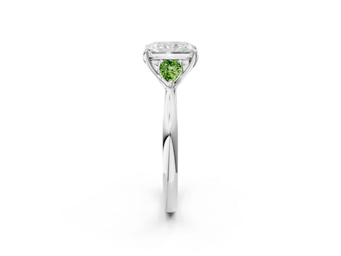 White gold Radiant Cut Diamond Three-Stone Ring with Pear with Peridot side stone Side Stones and Prong Setting_14