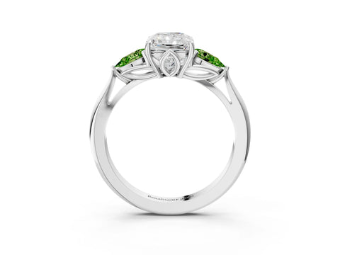 White gold Radiant Cut Diamond Three-Stone Ring with Pear with Peridot side stone Side Stones and Prong Setting_15