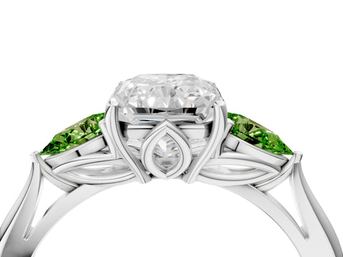 White gold Radiant Cut Diamond Three-Stone Ring with Pear with Peridot side stone Side Stones and Prong Setting_16