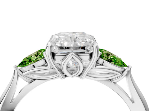 White gold Radiant Cut Diamond Three-Stone Ring with Pear with Peridot side stone Side Stones and Prong Setting_16