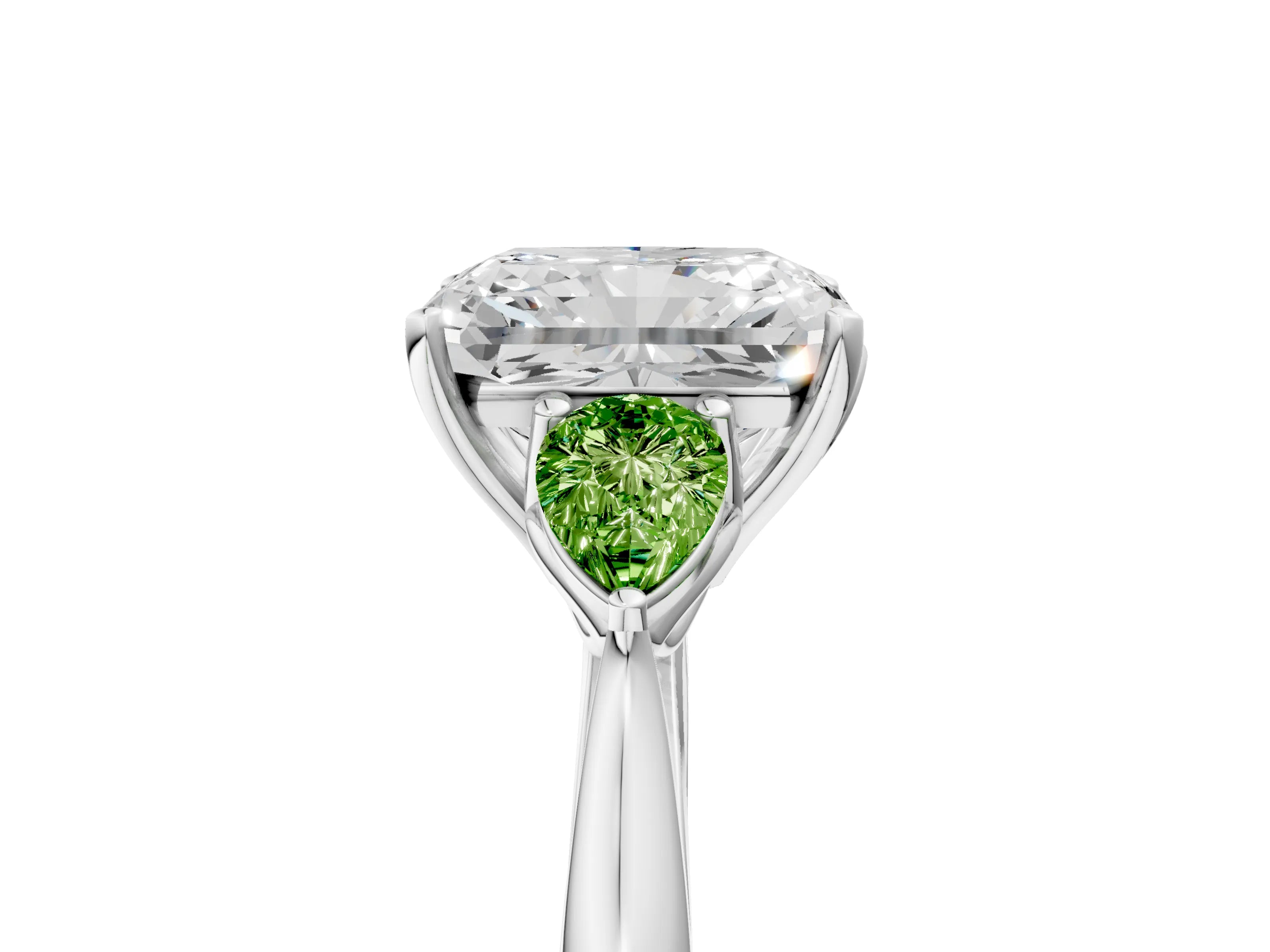 White gold Radiant Cut Diamond Three-Stone Ring with Pear with Peridot side stone Side Stones and Prong Setting_17