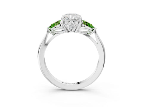 White gold Radiant Cut Diamond Three-Stone Ring with Pear with Peridot side stone Side Stones and Prong Setting_21