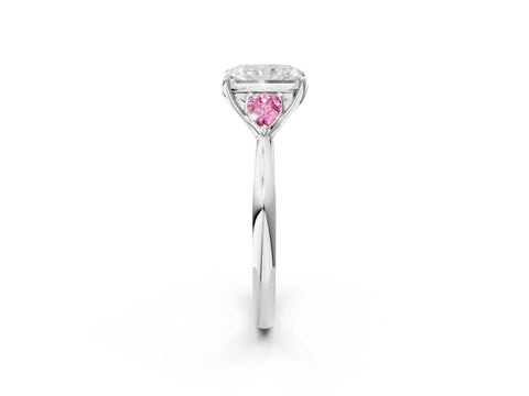 White gold Radiant Cut Diamond Three-Stone Ring with Pear with Pink Sapphire side stone Side Stones and Prong Setting_62