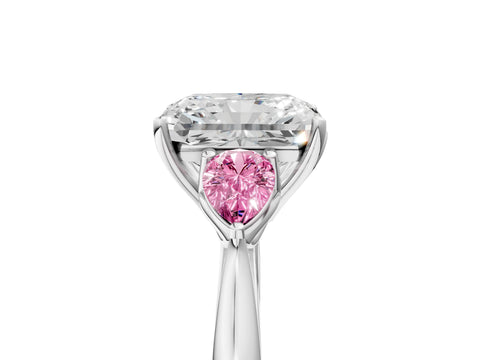 White gold Radiant Cut Diamond Three-Stone Ring with Pear with Pink Sapphire side stone Side Stones and Prong Setting_65