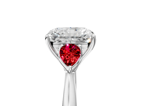 White gold Radiant Cut Diamond Three-Stone Ring with Pear with Ruby side stone Side Stones and Prong Setting_41