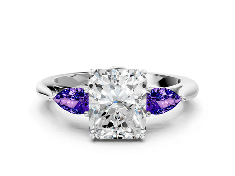 White gold Radiant Cut Diamond Three-Stone Ring with Pear with Tanzanite side stone Side Stones and Prong Setting_20