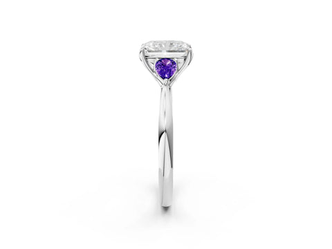 White gold Radiant Cut Diamond Three-Stone Ring with Pear with Tanzanite side stone Side Stones and Prong Setting_20