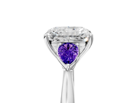 White gold Radiant Cut Diamond Three-Stone Ring with Pear with Tanzanite side stone Side Stones and Prong Setting_25