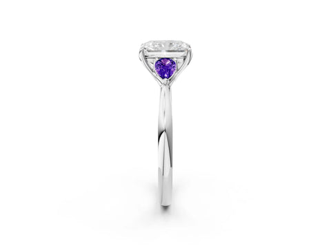 White gold Radiant Cut Diamond Three-Stone Ring with Pear with Tanzanite side stone Side Stones and Prong Setting_26