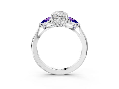 White gold Radiant Cut Diamond Three-Stone Ring with Pear with Tanzanite side stone Side Stones and Prong Setting_27