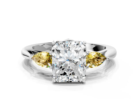 White gold Radiant Cut Diamond Three-Stone Ring with Pear with Yellow Sapphire side stone Side Stones and Prong Setting_24